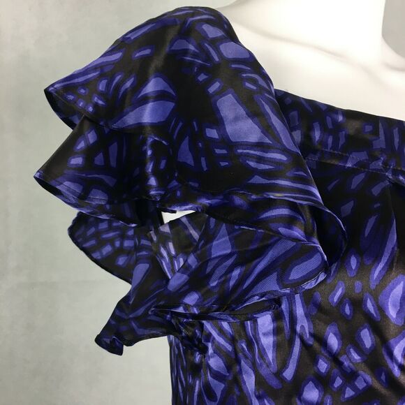 Banana Republic Shirt Womens Sz XS Purple Black Silk Satin Short Flutter Sleeve - Picture 2 of 8